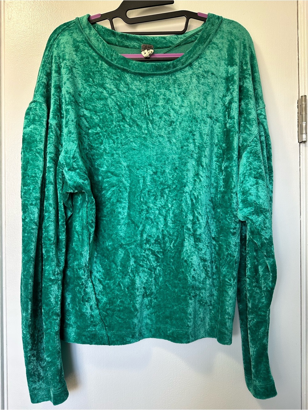 We The Free Emerald Green Crushed Velvet Long Sleeve Top